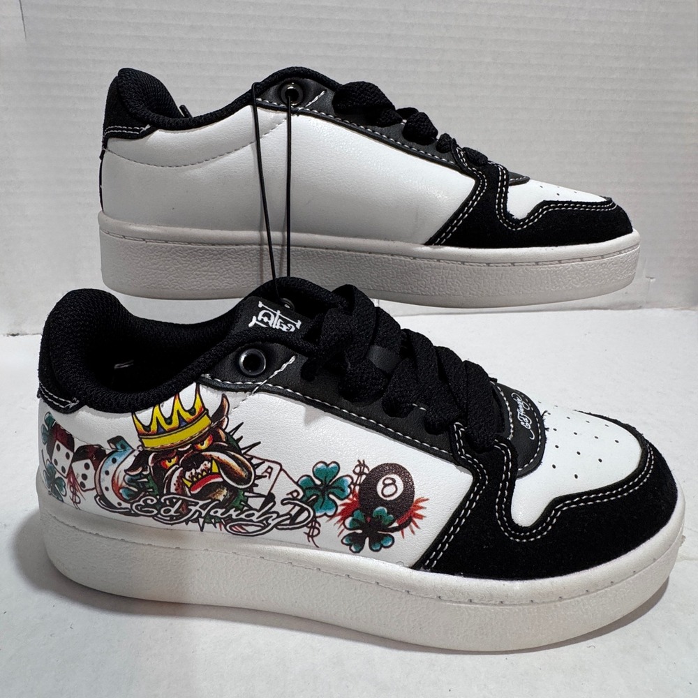 Ed Hardy Court-T Kids Sneakers Black White Tattoo Graphics EH06048001 Size 1